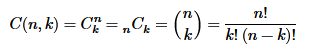 Image of MathML rendering of the Binomial Coefficient