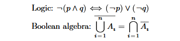 Image of MathML rendering of De Morgan's law