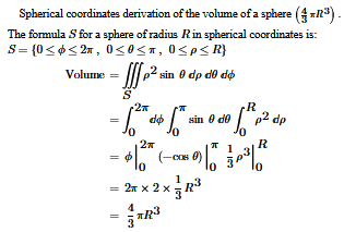 Image of MathML rendering of the Sphere Volume derivation